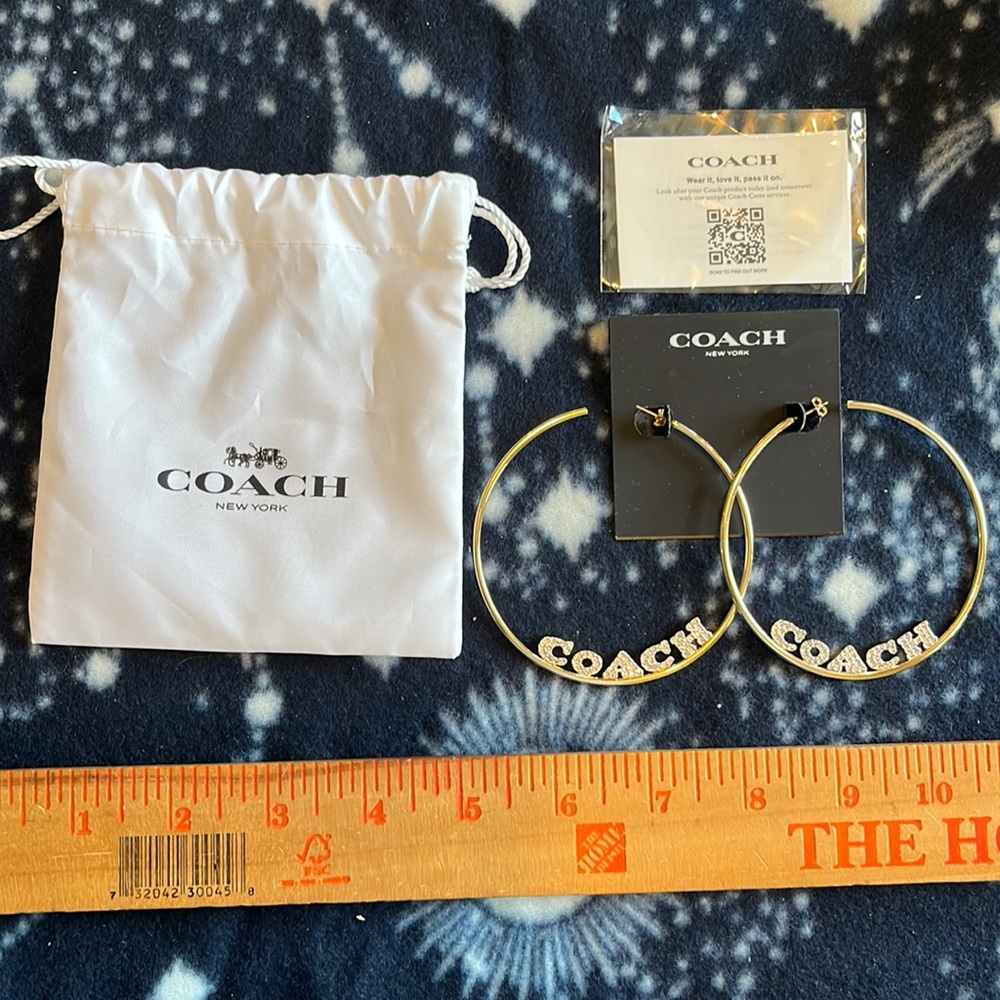 COACH Pave’ Crystal Large Gold Hoop Earring, NWT